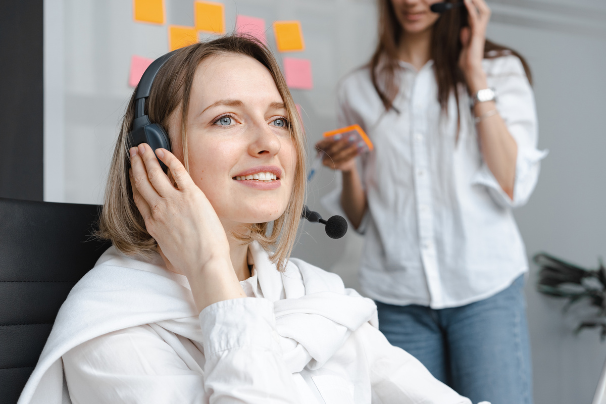 Shallow Focus of Woman Working in a Call Center